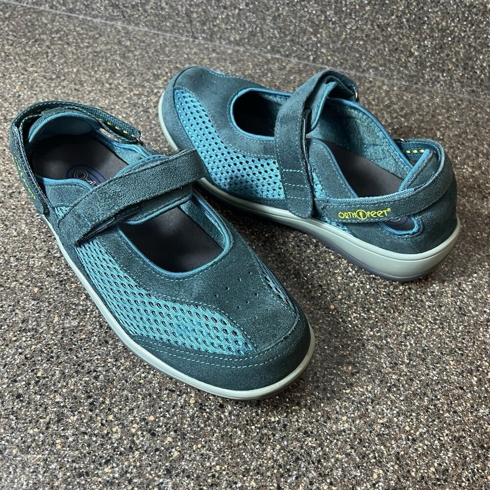 Orthofeet 898 Shoe Womens Sz 9 X-Wide Comfort Casual Bluegreen Suede/Fabric Flat